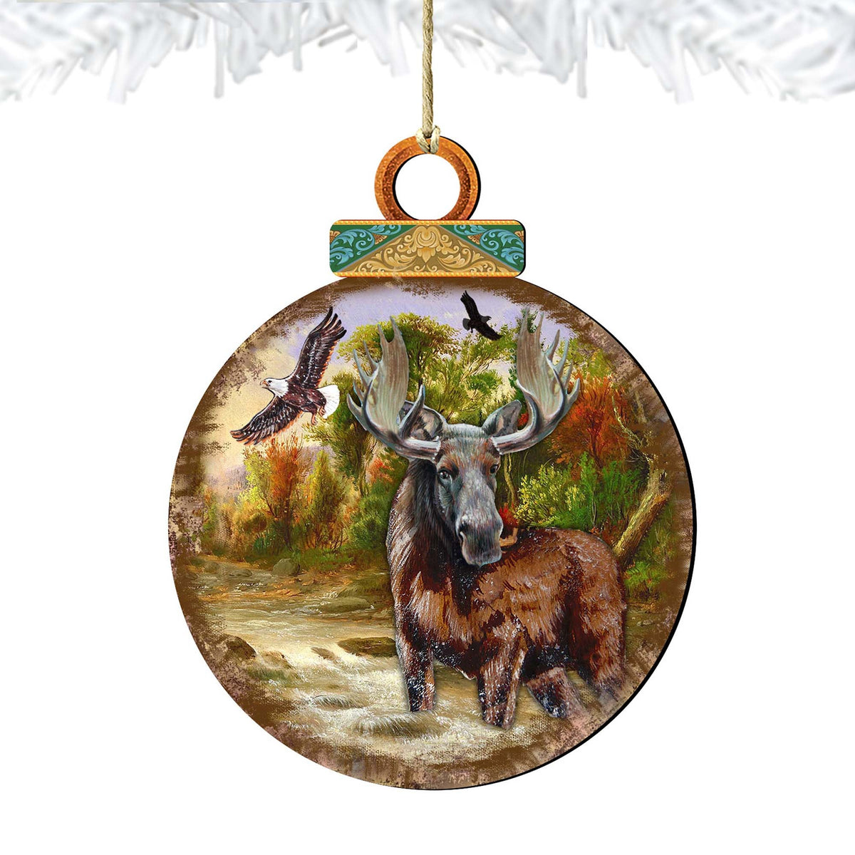 Woodsy Moose Ball Wooden Ornaments by G. DeBrekht - Wildlife Holiday Decor - 8025215
