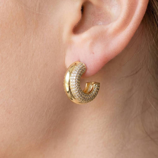 Anarchy Street Gold Dipped CZ Pave Dome Hoop Earrings
