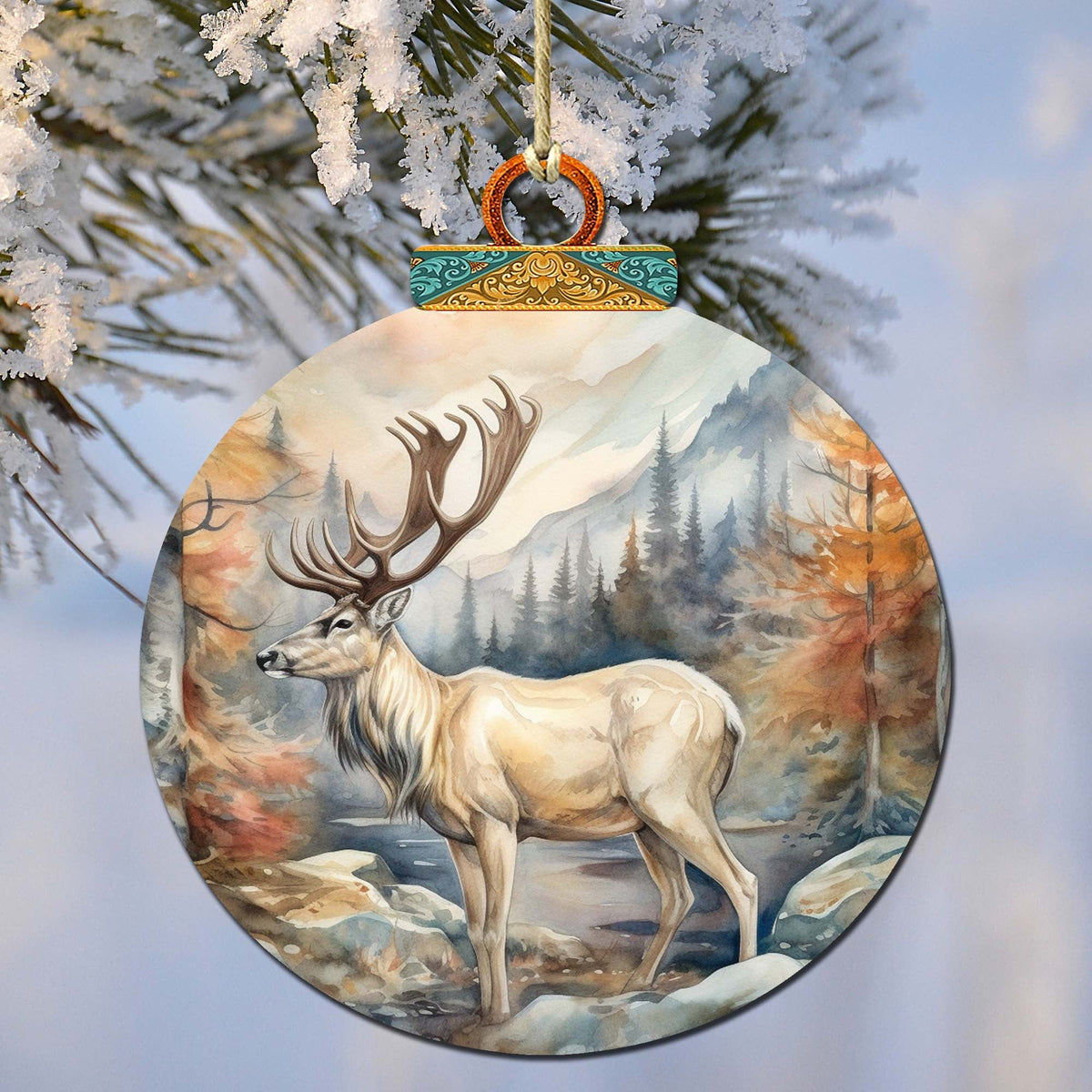 Elk in Alaskan Heights Wooden Ornaments by G.Debrekht - Wildlife Holiday Decor - 870056