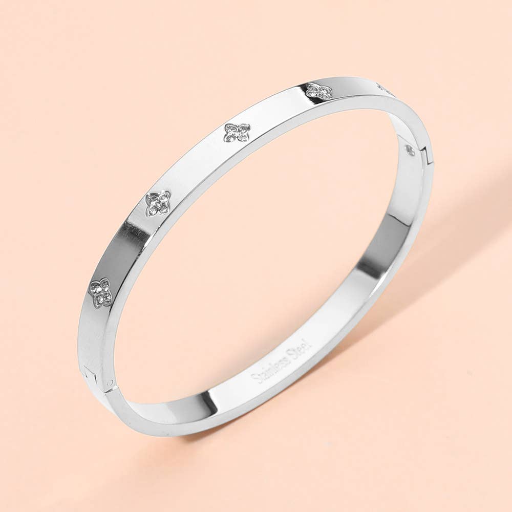 Bracelet jonc articulé en acier inoxydable avec pierres de zircone cubique