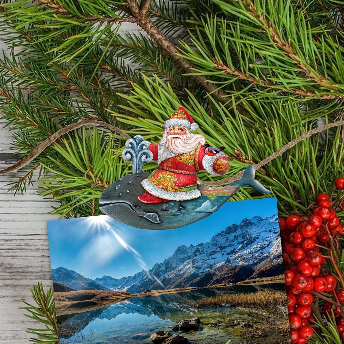 Santa Clip-On Eco Wood Decorative Ornaments Set of 6 by G. Debrekht - Christmas Decor - 8090131C-S6