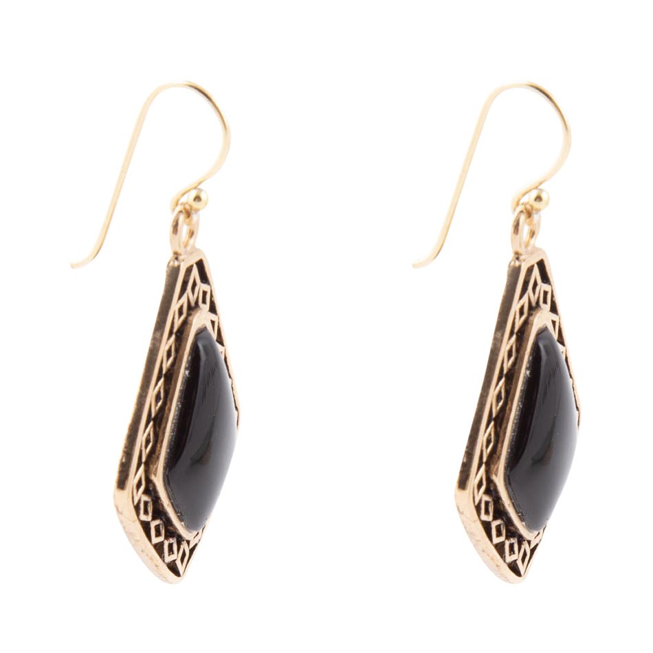 Diamond Black Onyx Stone Golden Drop Earrings