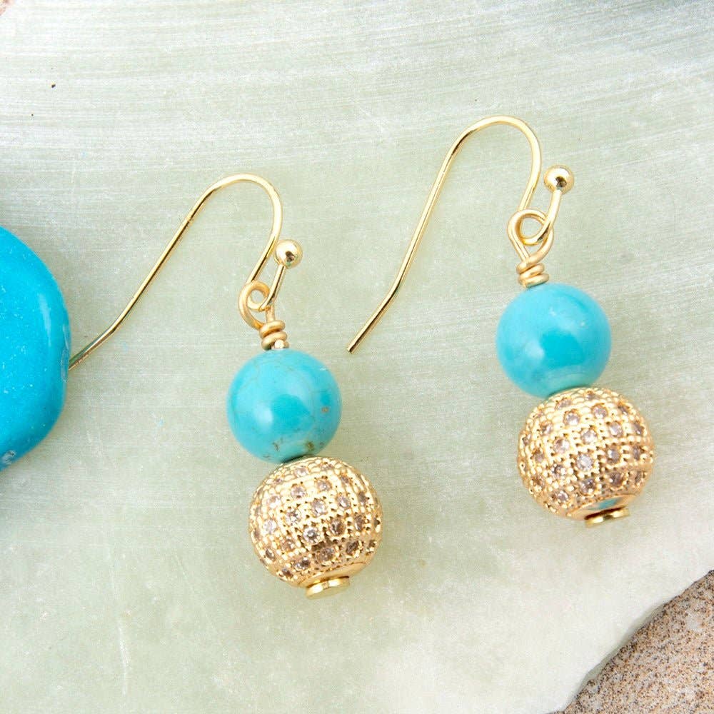 Barse Jewelry Hepburn Pave and Blue Magnesite Golden Drop Earrings