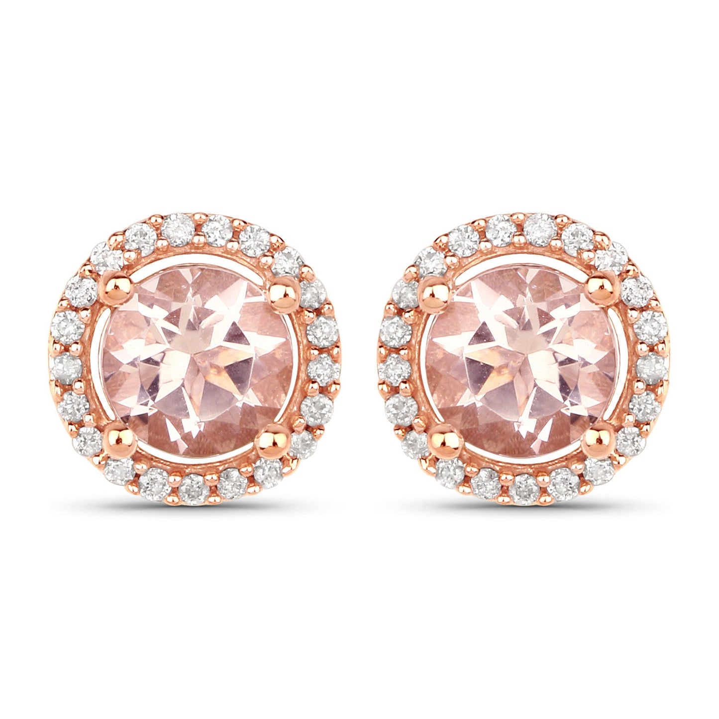 0.93 Carat Genuine Morganite and White Diamond 14K Rose Gold Earrings