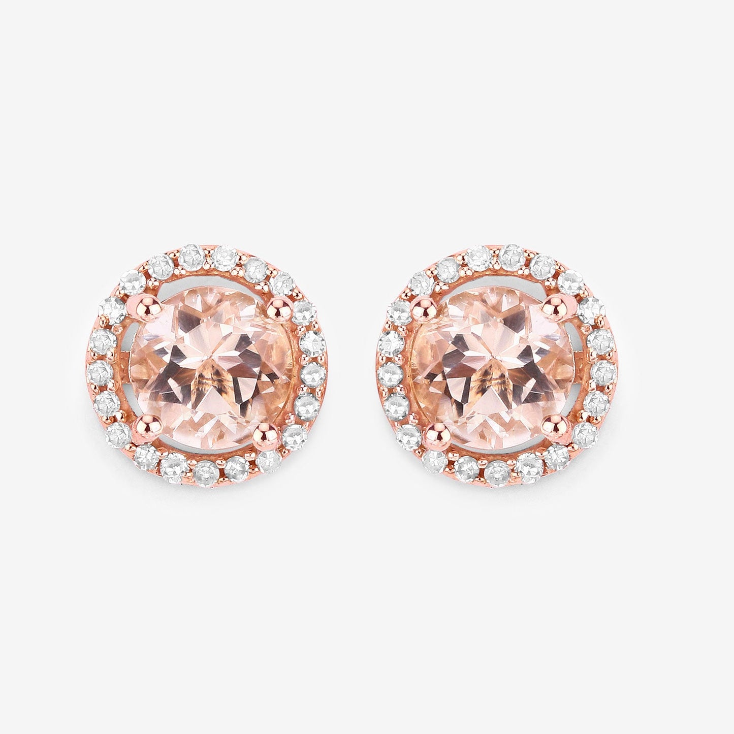 0.93 Carat Genuine Morganite and White Diamond 14K Rose Gold Earrings
