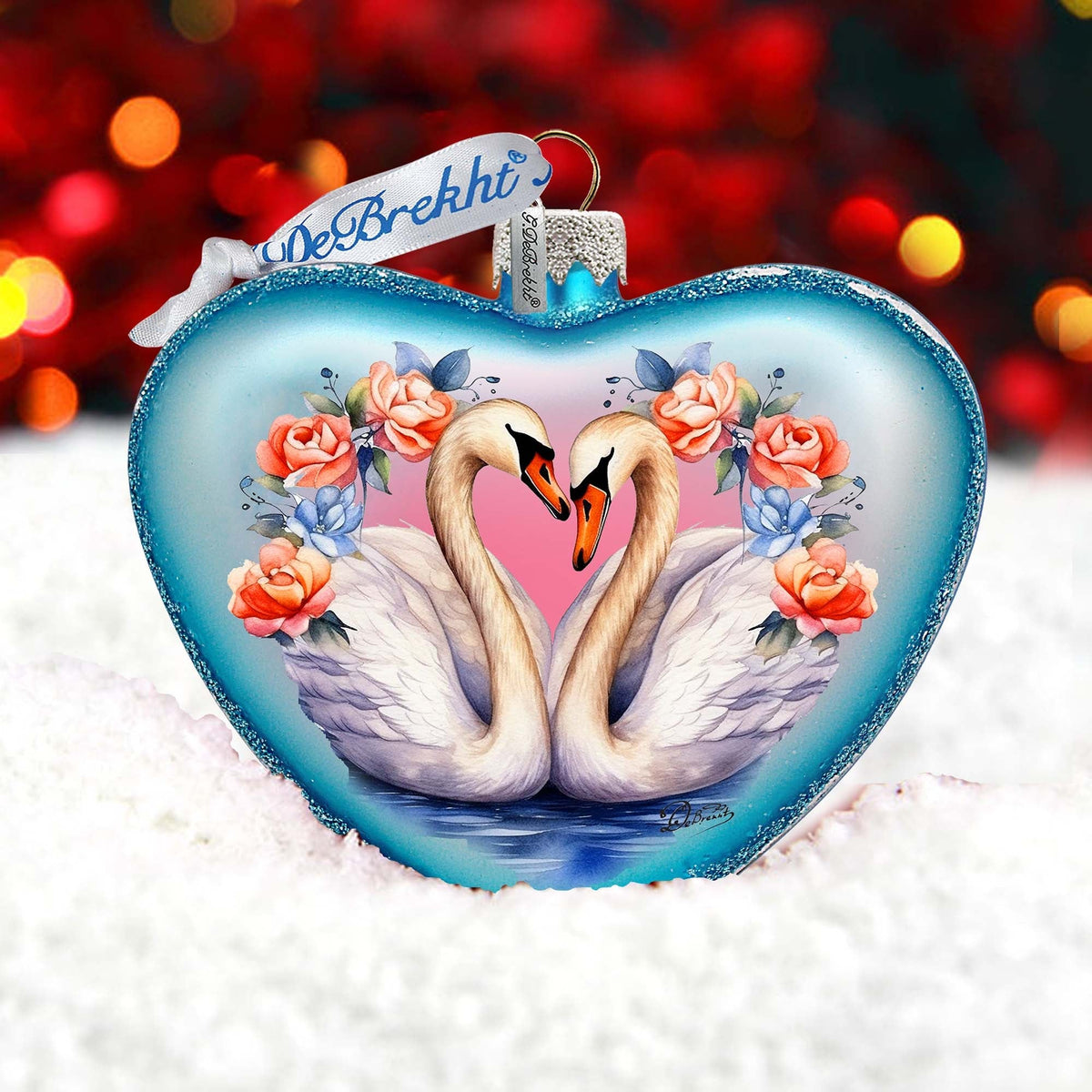 Swan Love Heart Glass Ornament by G. Debrekht - Christmas Decor - 753-012