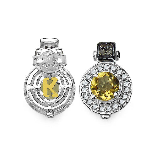 1.00 Carat Genuine Citrine and 0.31 ct..t.w Genuine Diamond Accents Sterling Silver Earrings