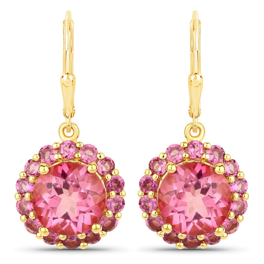 10.74 Carat Genuine Pink Topaz and Rhodolite Garnet .925 Sterling Silver Earrings