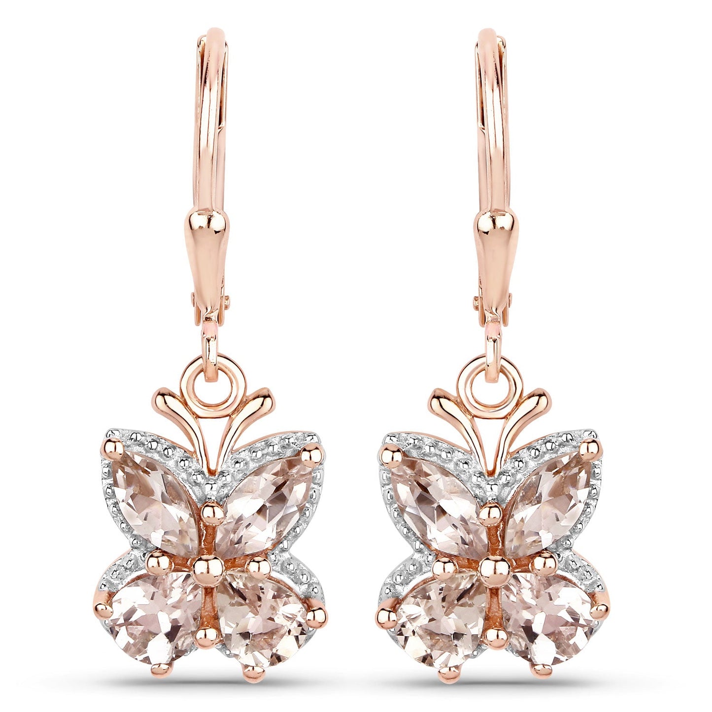 18K Rose Gold Plated 1.88 Carat Genuine Morganite .925 Sterling Silver Earrings