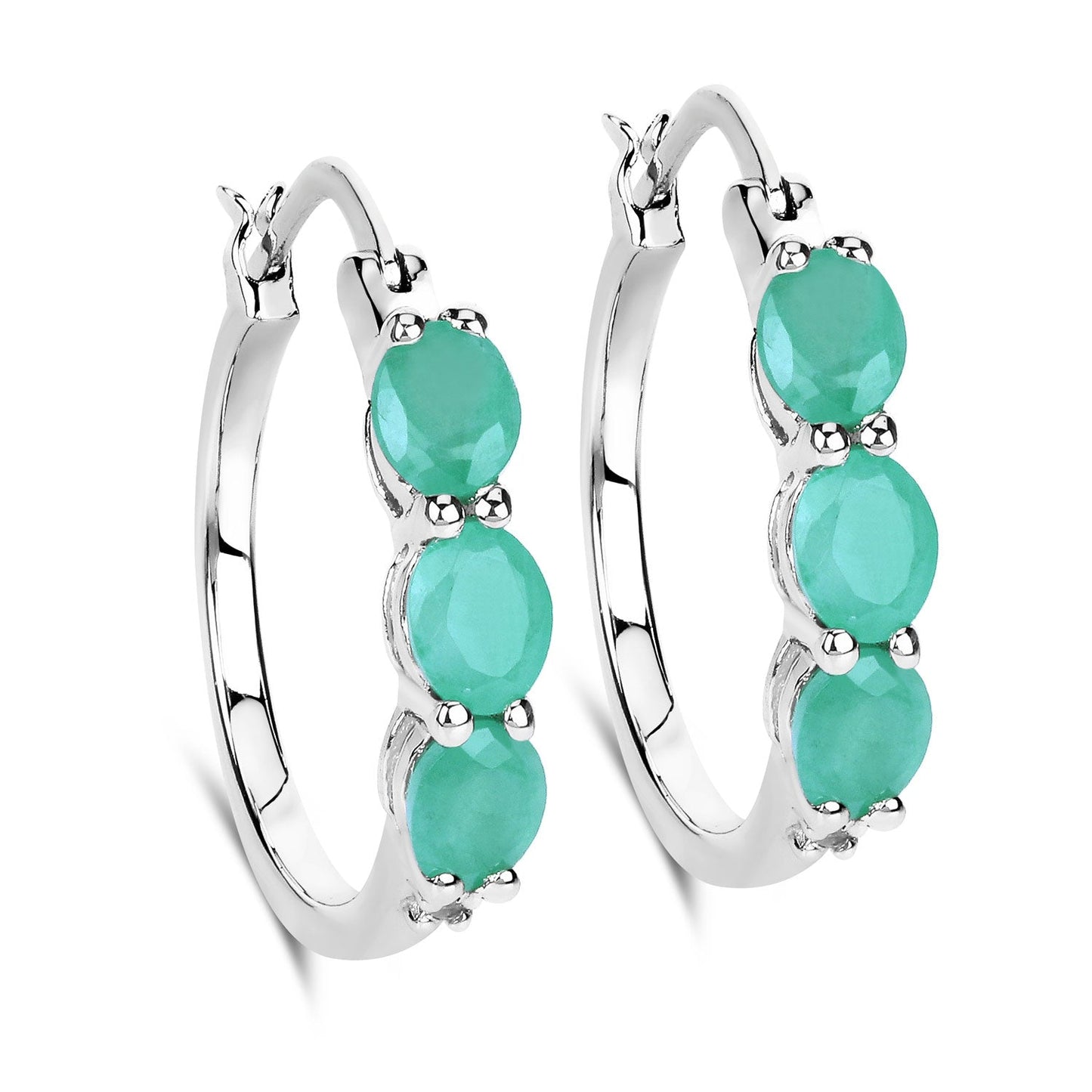 1.69 Carat Genuine Emerald and White Diamond .925 Sterling Silver Earrings