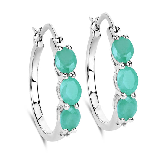 1.69 Carat Genuine Emerald and White Diamond .925 Sterling Silver Earrings