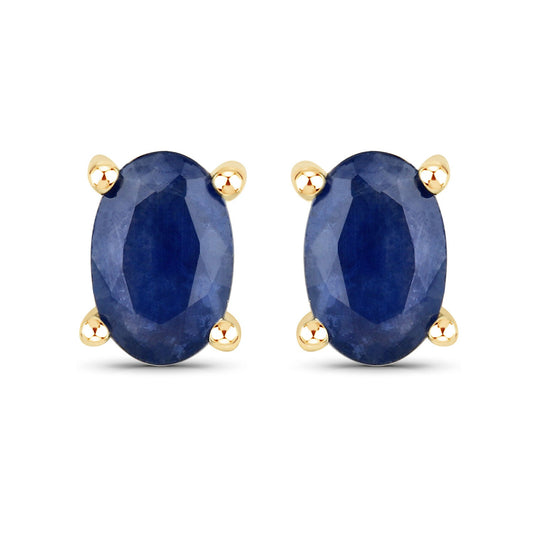 1.04 Carat Genuine Blue Sapphire 14K Yellow Gold Earrings
