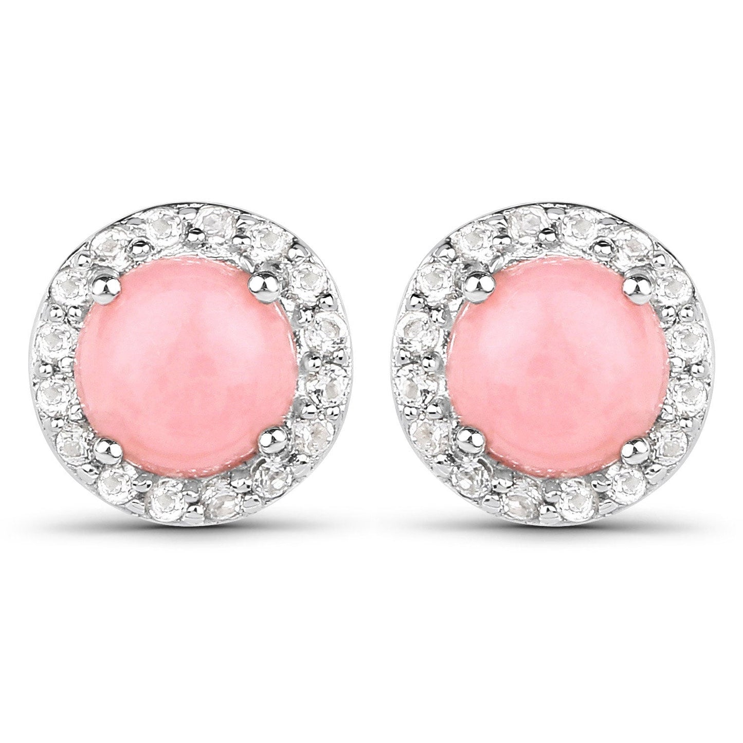 1.36 ct Genuine Pink Opal and White Topaz .925 Sterling Silver Earrings