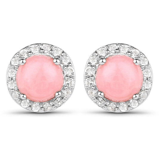 1.36 ct Genuine Pink Opal and White Topaz .925 Sterling Silver Earrings