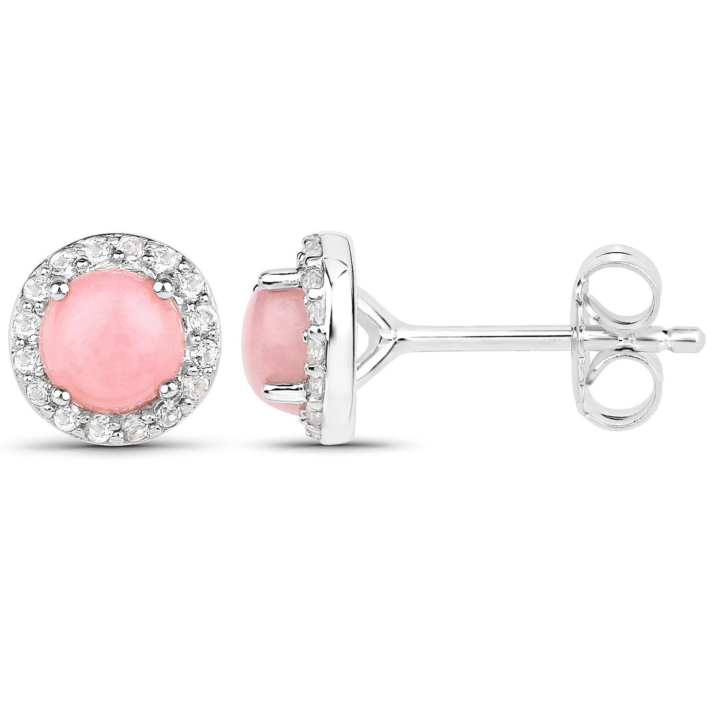 1.36 ct Genuine Pink Opal and White Topaz .925 Sterling Silver Earrings