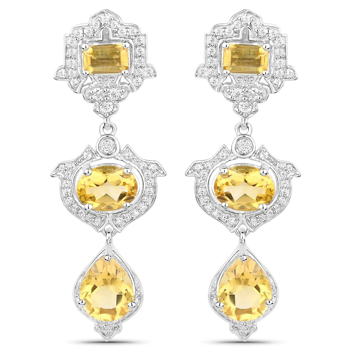 6.63 Carat Genuine Citrine and White Topaz .925 Sterling Silver Earrings