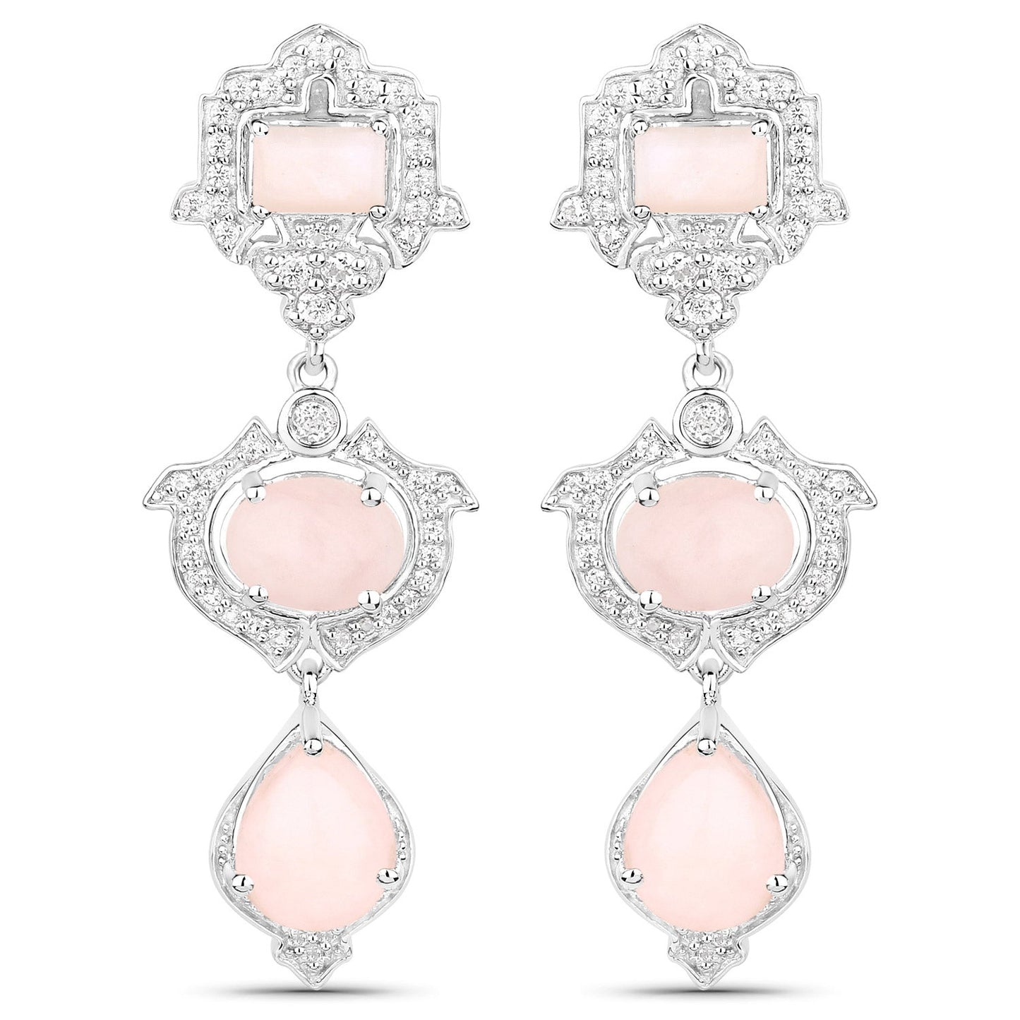 6.97 Carat Genuine Pink Opal and White Topaz .925 Sterling Silver Earrings