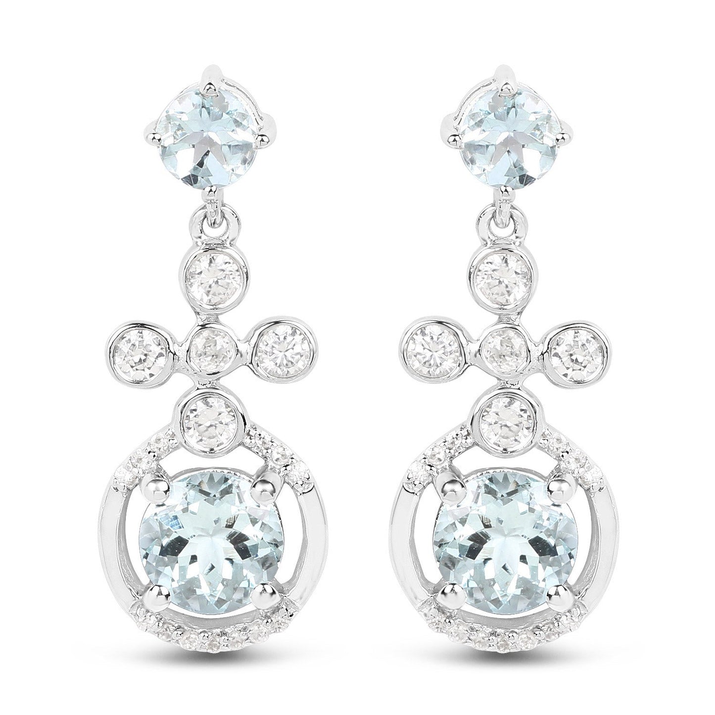 4.42 Carat Genuine Aquamarine and White Zircon .925 Sterling Silver Earrings