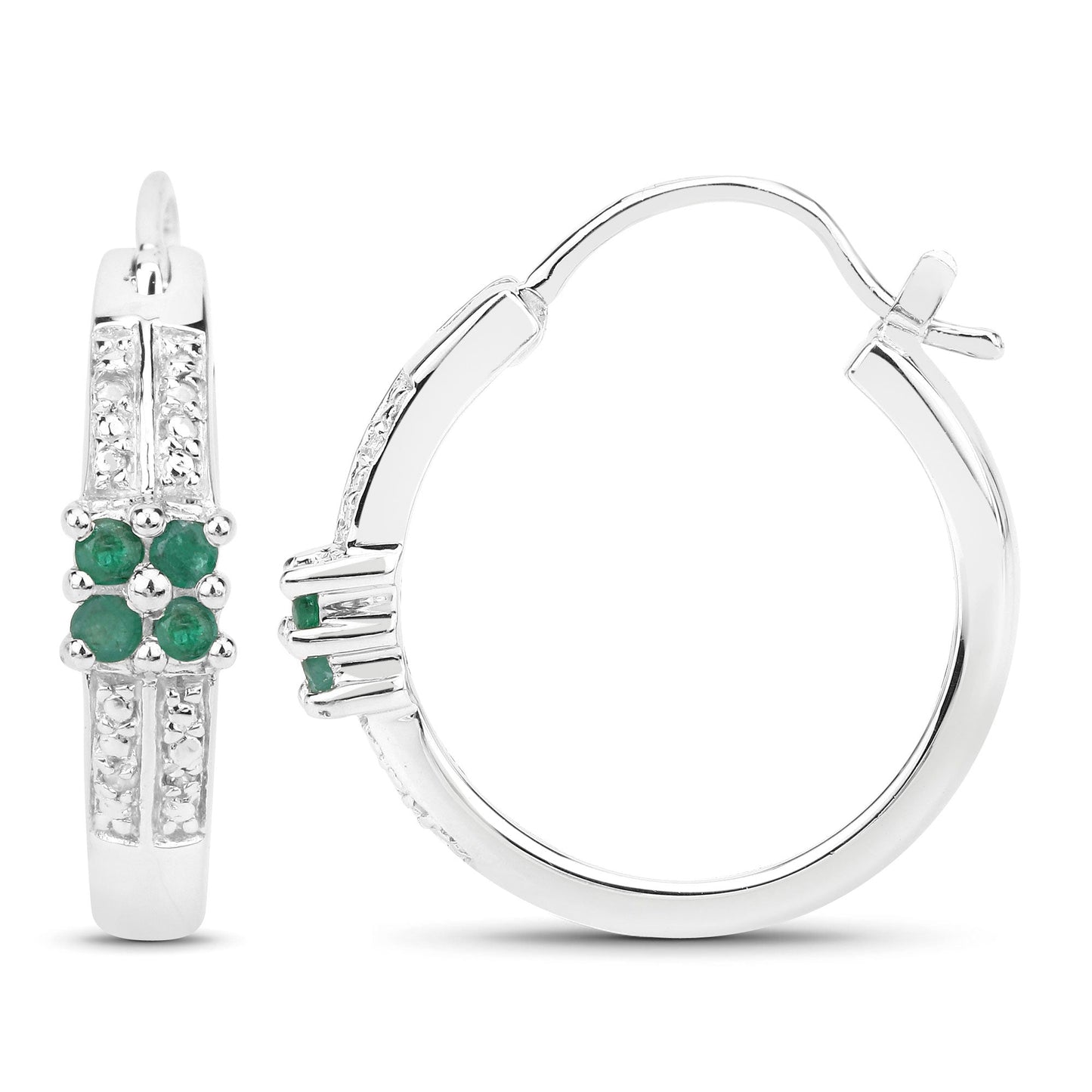 0.27 Carat Genuine Emerald and White Topaz .925 Sterling Silver Earrings