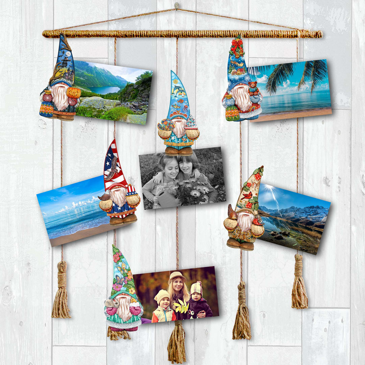 Holiday Gnomes Clip-On Eco Wood Decorative Ornaments Set of 6 by G. Debrekht  - Christmas Decor - 8090138C-S6