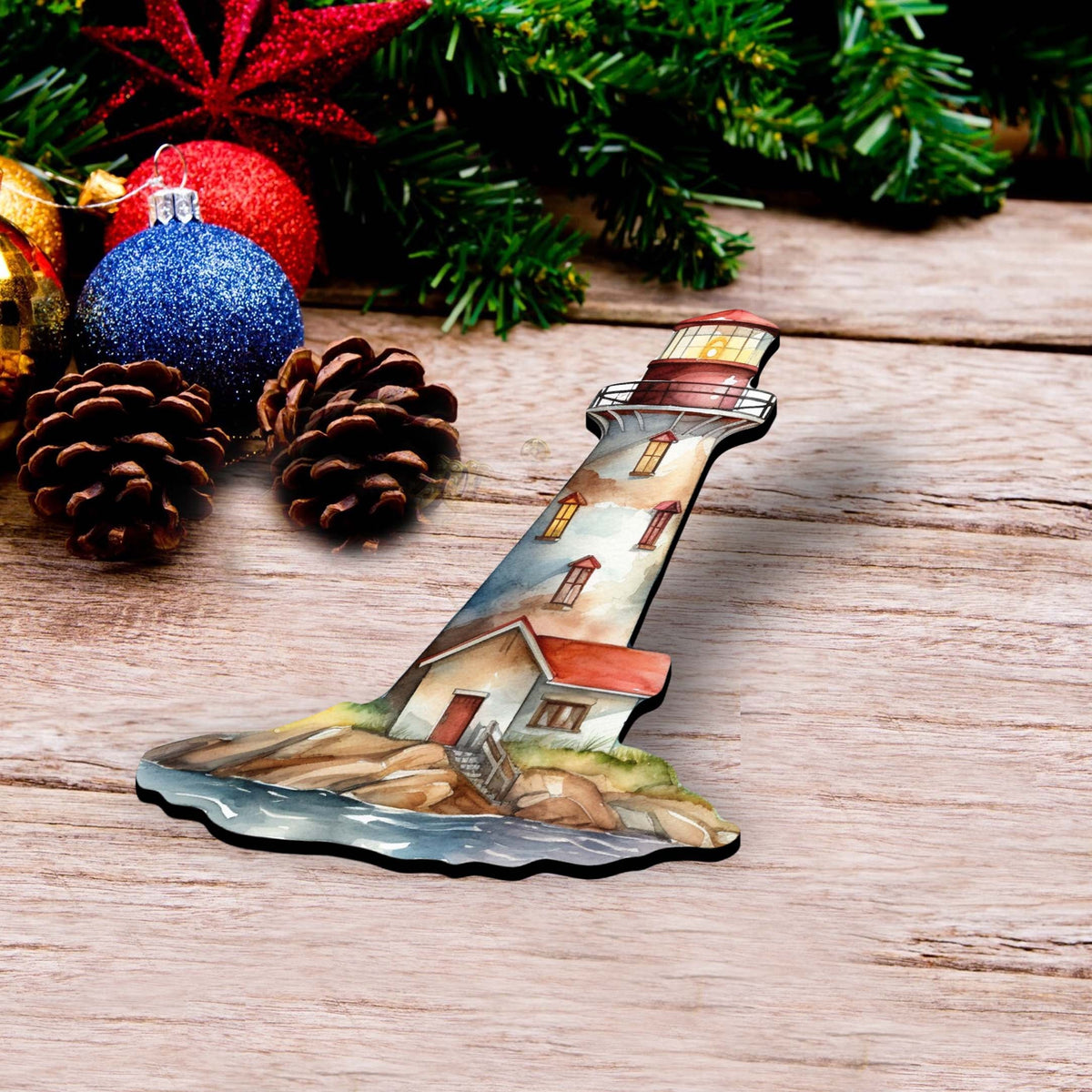 Lighthouse Clip-On Eco Wood Decorative Ornaments Set of 3 by G. Debrekht - Coastal Decor - 8091022C-S3