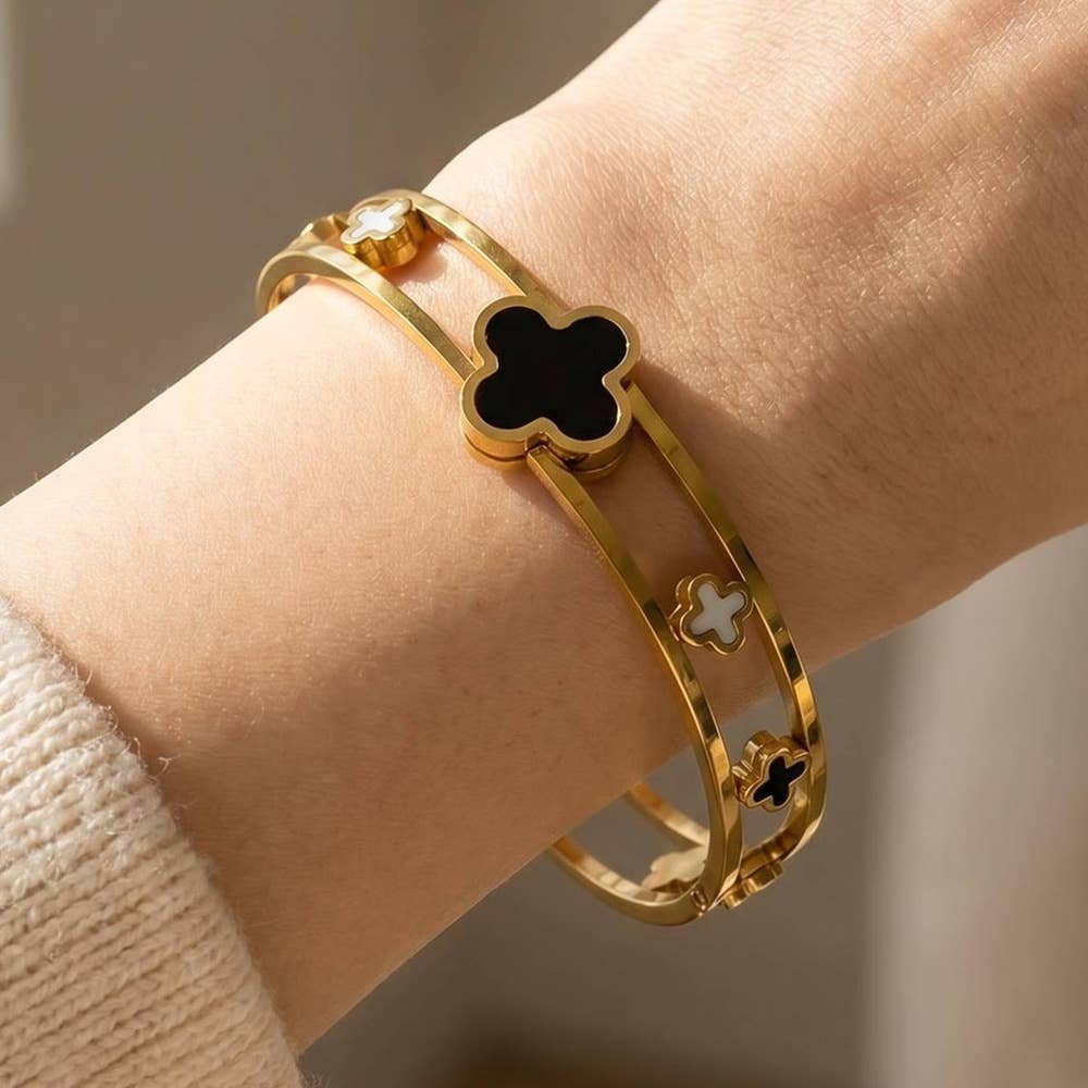 Bracelet jonc à charnière Anarchy Street Onyx et Mop Clover Station