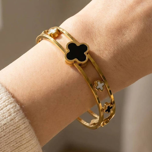 Anarchy Street Onyx And Mop Clover Station Hinged Bangle Bracelet