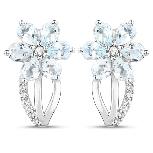 1.54 Carat Genuine Aquamarine and White Topaz .925 Sterling Silver Earrings