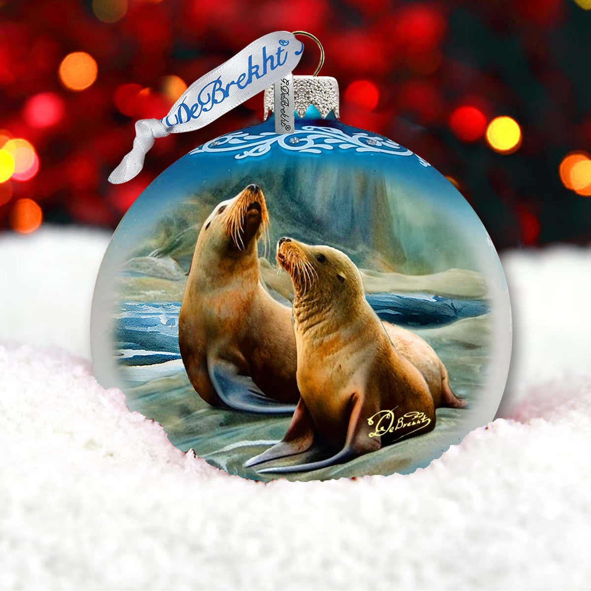 Coastal Sea Lions Glass Ornament by G. Debrekht - Wildlife Holiday Decor - 73388
