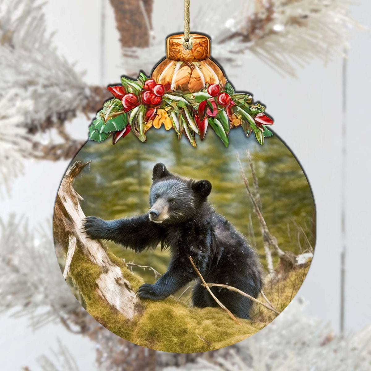 Black Bear Cubs in Alaskan Woods Wooden Ornaments by G.Debrekht - Wildlife Holiday Decor - 870038