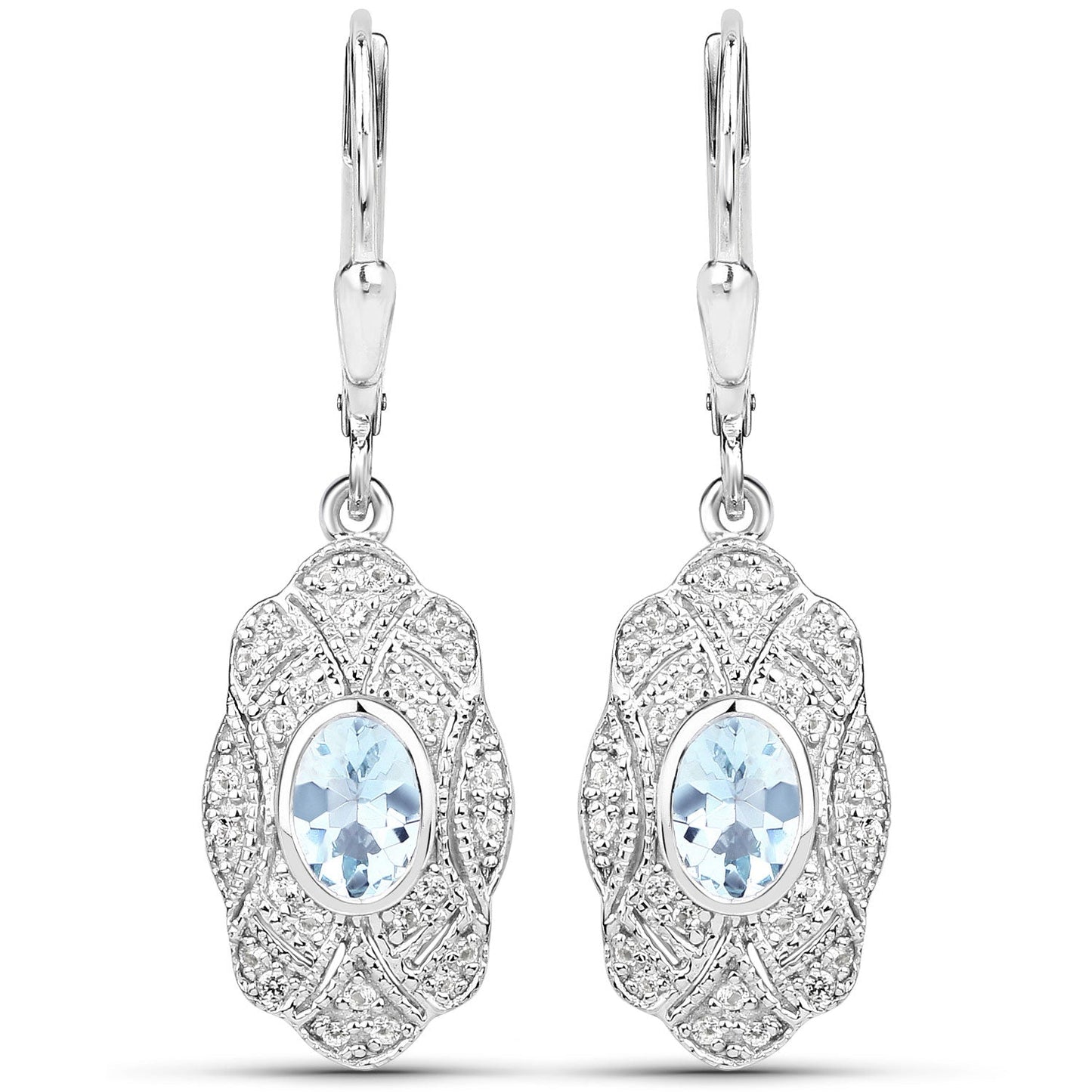 0.96 Carat Genuine Aquamarine and White Topaz .925 Sterling Silver Earrings