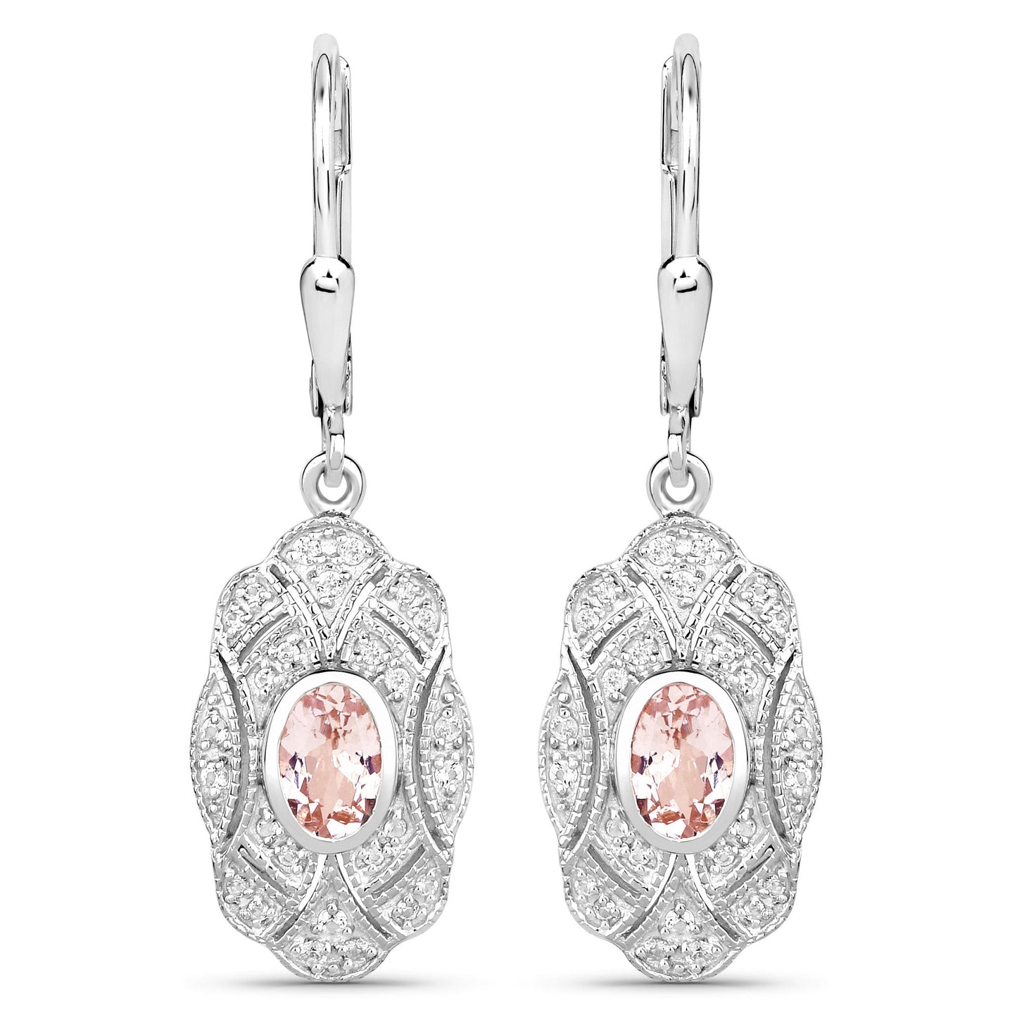 1.04 ct Genuine Morganite and White Topaz .925 Sterling Silver Earrings