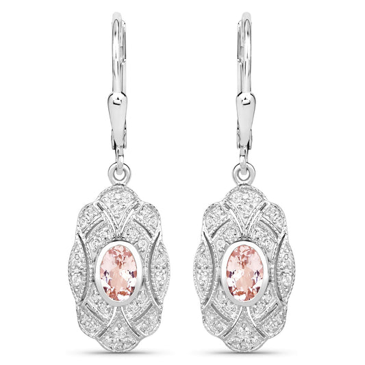 1.04 ct Genuine Morganite and White Topaz .925 Sterling Silver Earrings