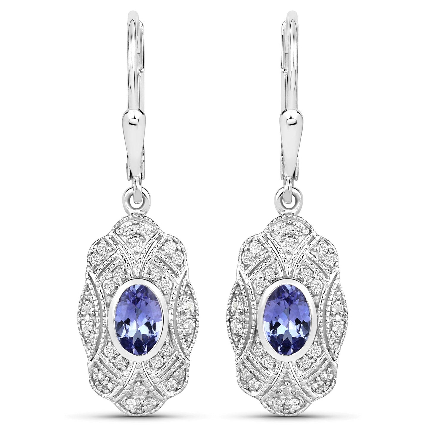 1.12 ct Genuine Tanzanite and White Topaz .925 Sterling Silver Earrings
