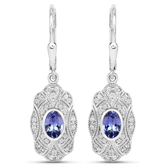 1.12 ct Genuine Tanzanite and White Topaz .925 Sterling Silver Earrings