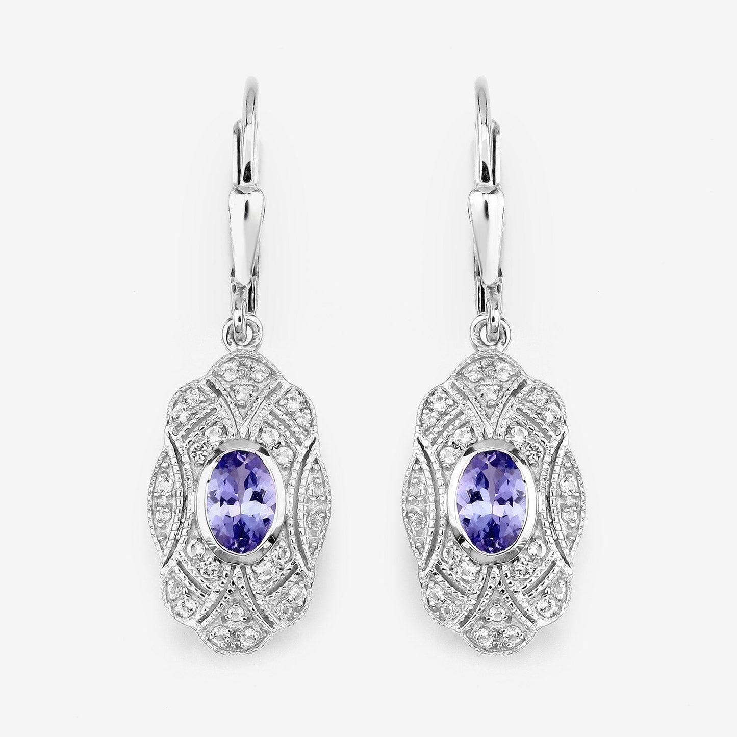 1.12 ct Genuine Tanzanite and White Topaz .925 Sterling Silver Earrings