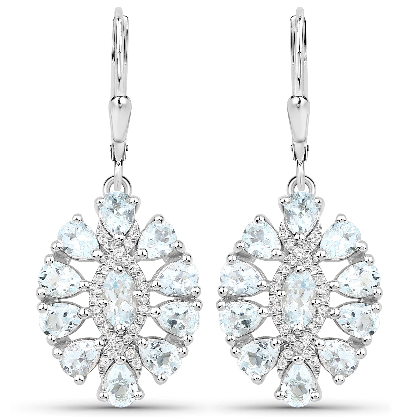 2.93 Carat Genuine Aquamarine and White Topaz .925 Sterling Silver Earrings
