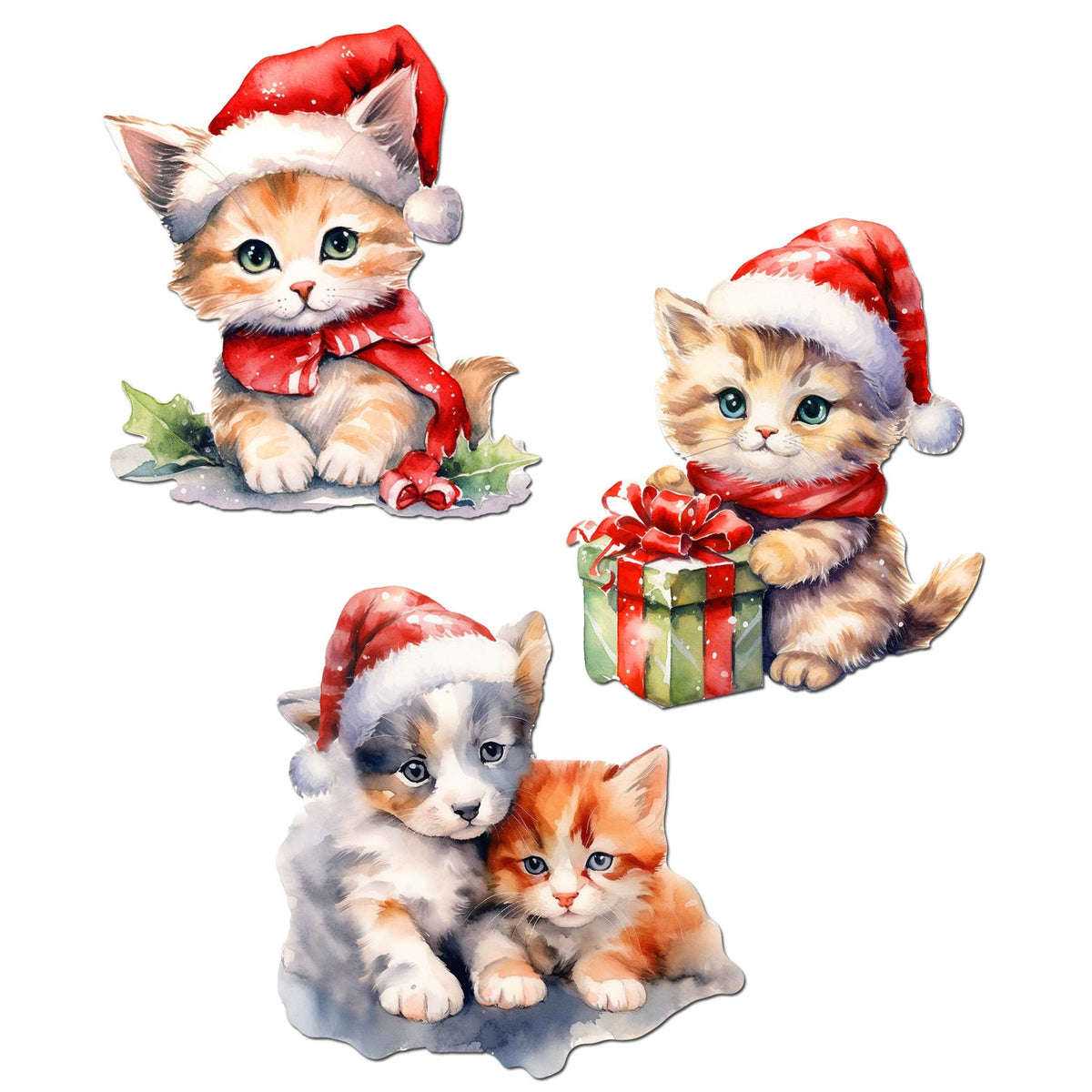 Christmas Cats Clip-On Eco Wood Decorative Ornaments Set of 3 by G. Debrekht - Christmas Decor - 8091016C-S3
