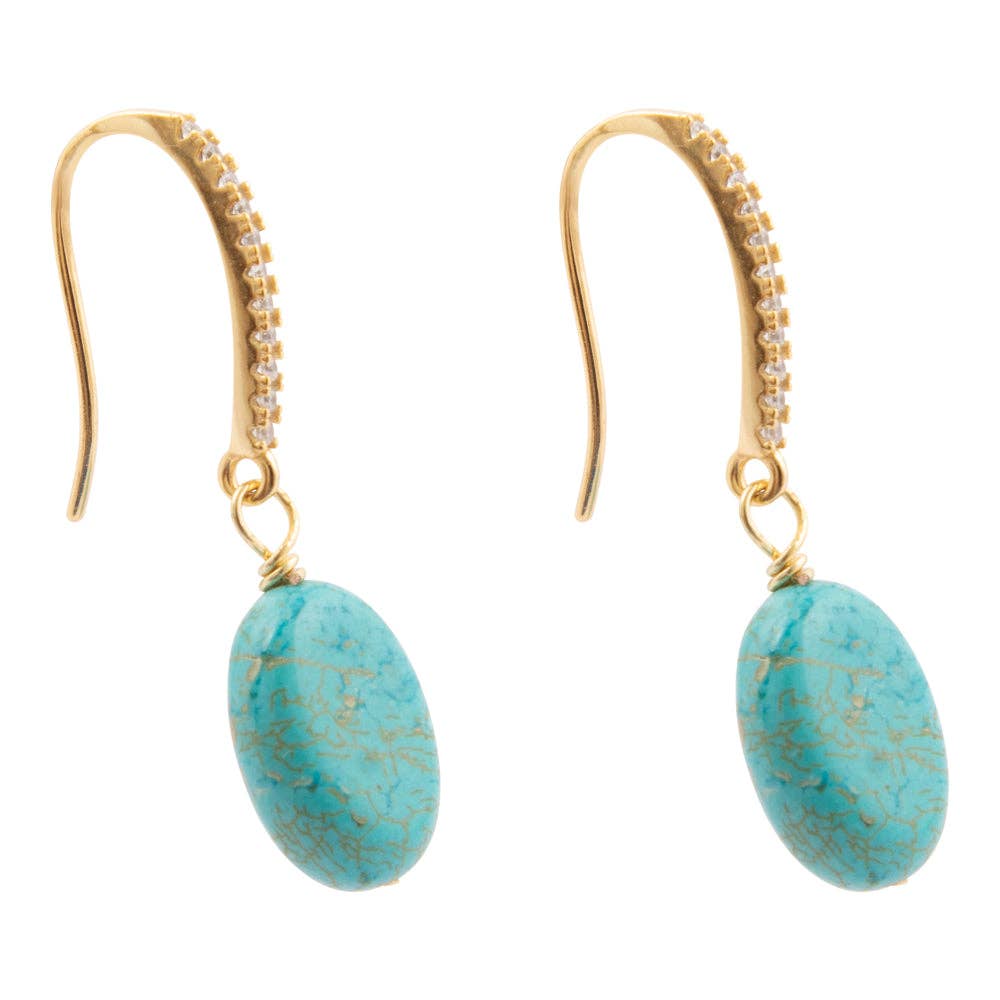 Barse Jewelry Hepburn Sparkling Cubic Zirconia and Blue Turquoise Golden Drop Earrings