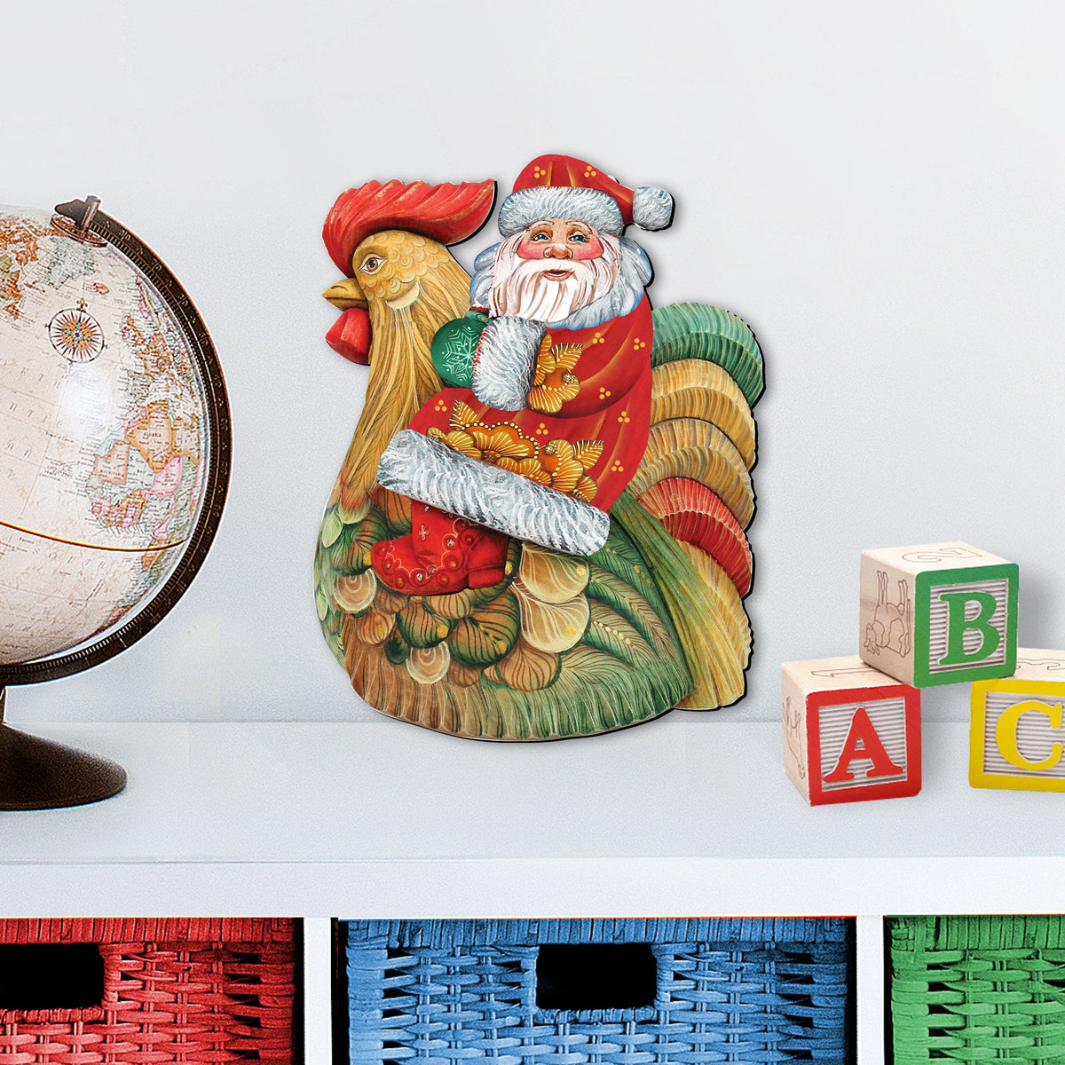 Santa Rooster Christmas Door Decor by G. DeBrekht - Christmas Santa Snowman Decor - 8111340H