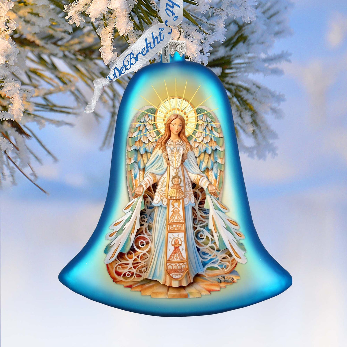 Light-bearing Angel Bell Glass Ornament by G. Debrekht - Nativity Holiday Decor - 752-041