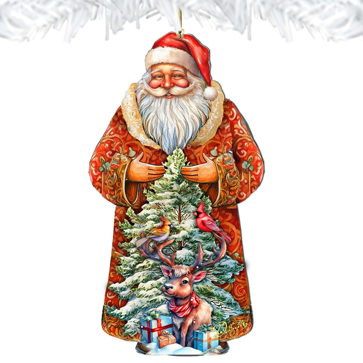 Santa with Forest Friends Wooden Ornaments by G. Debrekht - Christmas Santa Snowman Decor - 8691409