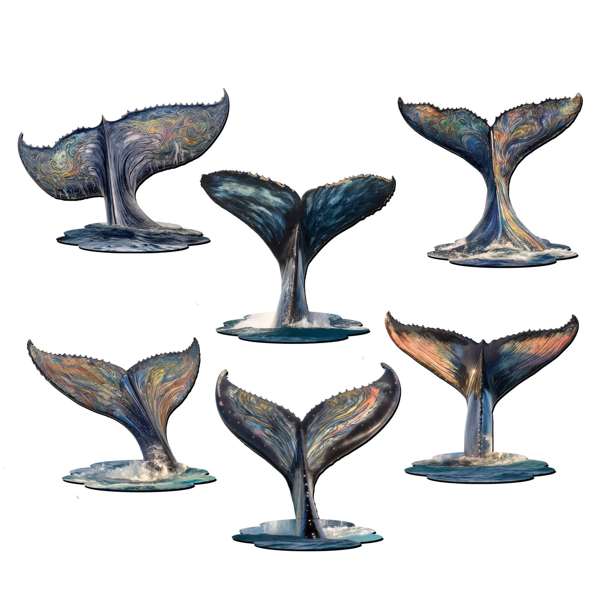 Vibrant Whale Stories Decorative Eco Wood Magnets Set of 6 by G. Debrekht - Wildlife Coastal Decor - 8090104G-S6