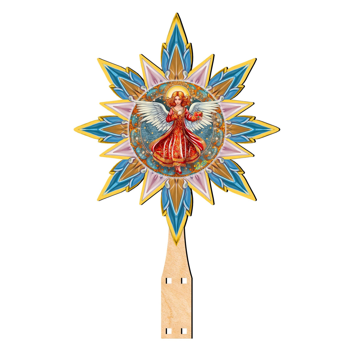 Angel with Love Star Tree Topper Wooden Decor by G. Debrekht - Nativity Holiday Decor - 89508
