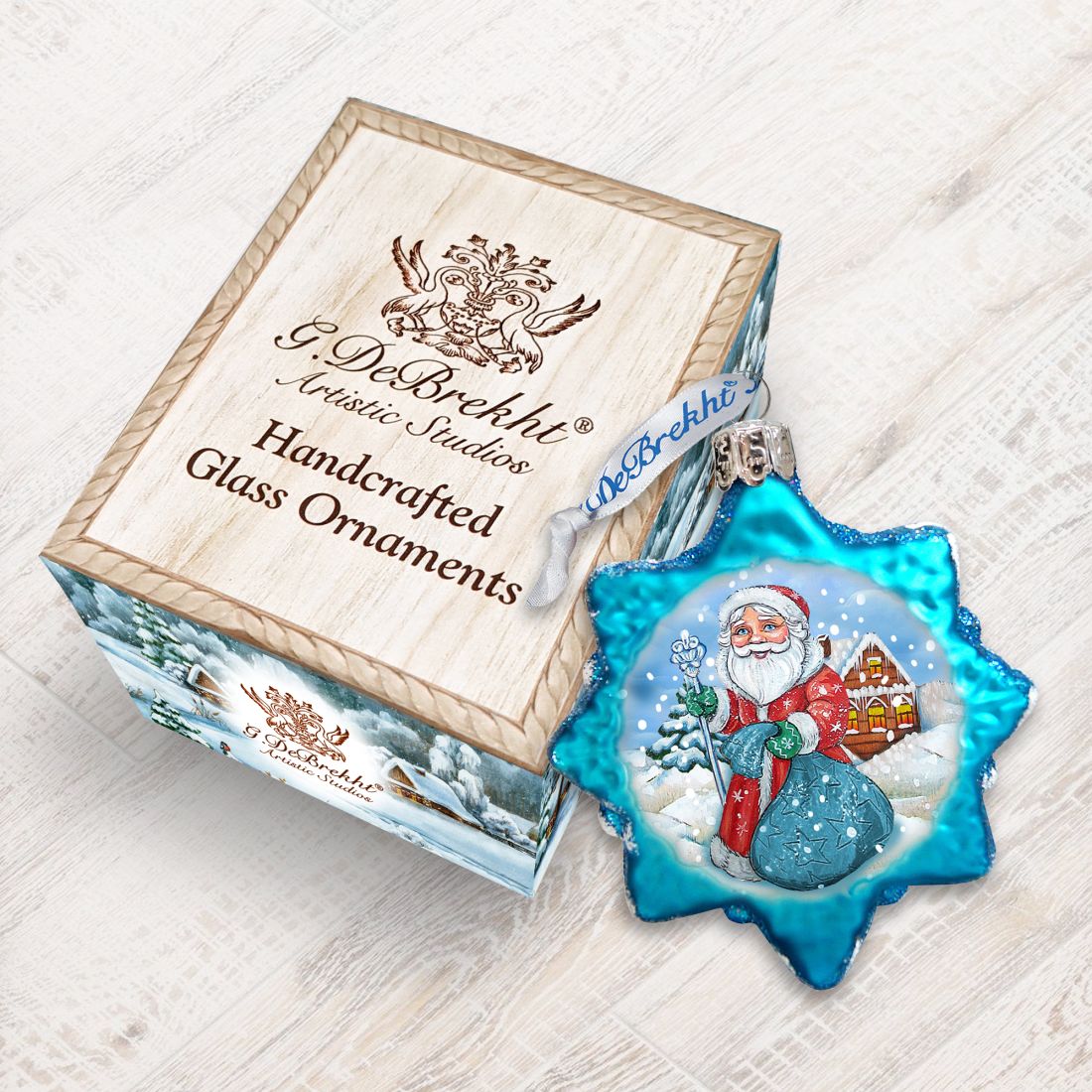 Santa With Blue Bag Mercury Glass Ornament by G. DeBrekht - Christmas Santa Snowman Decor - 777385