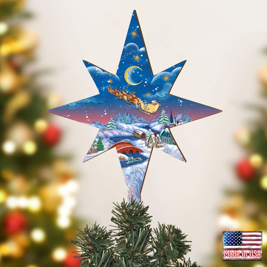 Rooftop Santa Tree Topper by G.DeBrekht - Christmas Santa Snowman Decor - 89494