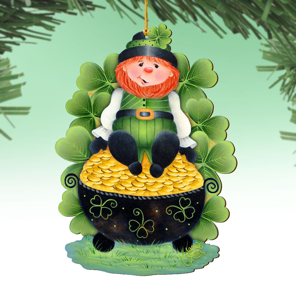 Lepricon's Pot Full of Gold Wooden Ornaments by Jamie Mills-Price - Celtic Decor - 8457707-MP