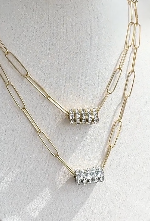 Mia Paperclip Necklace-Pavé Rings-Stainless Steel- 14K CZ