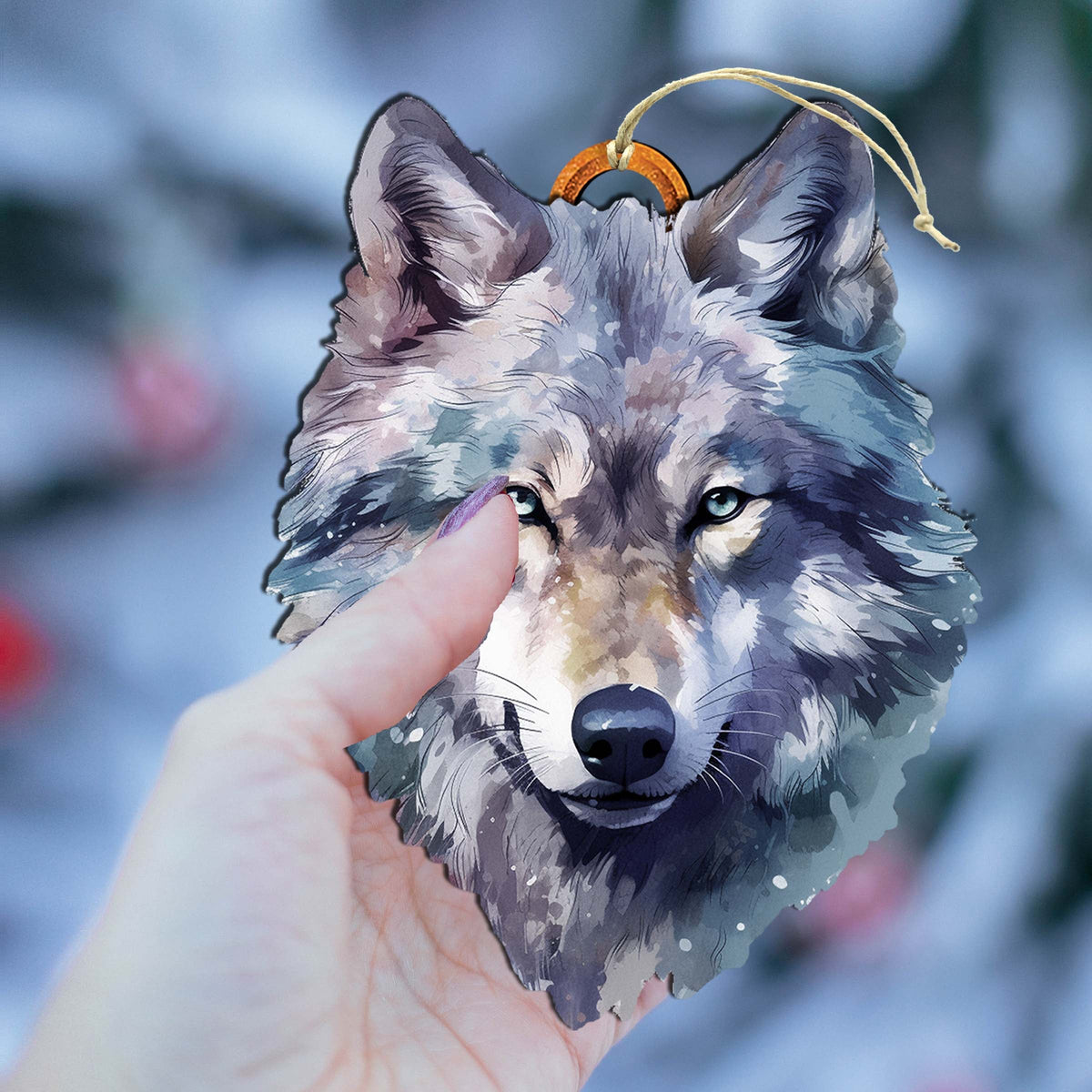 Alaskan Wolf Face Wooden Ornaments by G.Debrekht - Wildlife Holiday Decor - 8710125-1