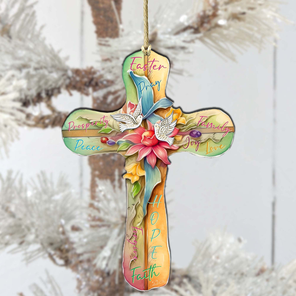 Easter Cross with Doves Wooden Ornaments by G. DeBrekht Easter Spring Decor - 8688167